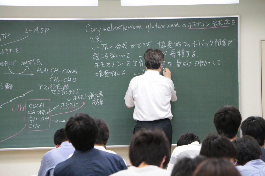 黒板に板書する片岡先生の写真